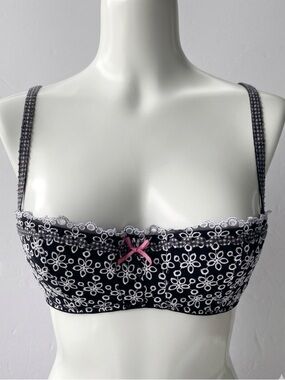Vintage Chantal Thomass for Victoria’s Secret Black Eyelet Gingham Bra 34C Rare